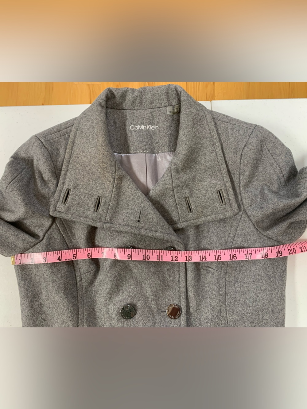 Calvin Klein Size 10 Double Breasted Skirted Coat. Grey. Like New. - Picture 9 of 9